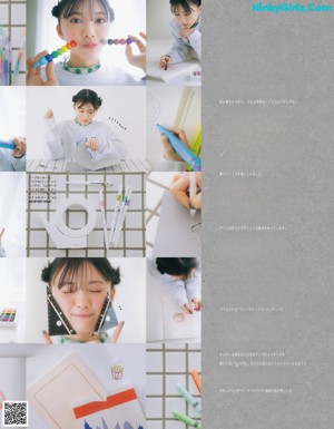 A collage of photos of a woman drawing with markers and pens.