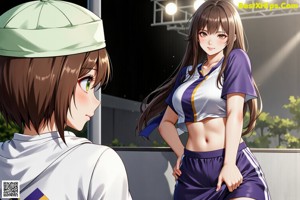 A couple of anime girls standing next to each other.